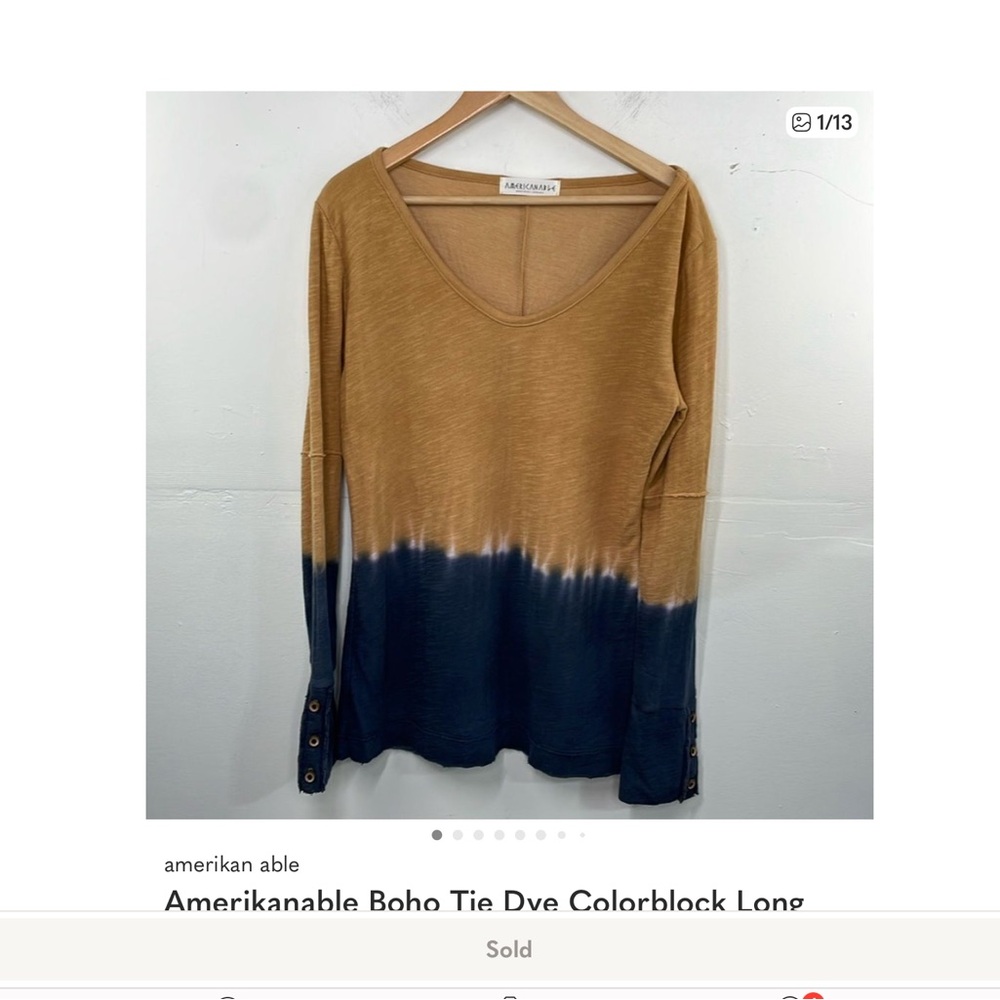 Amerikanable Boho Tie Dye Colorblock Long Sleeve popover size Large